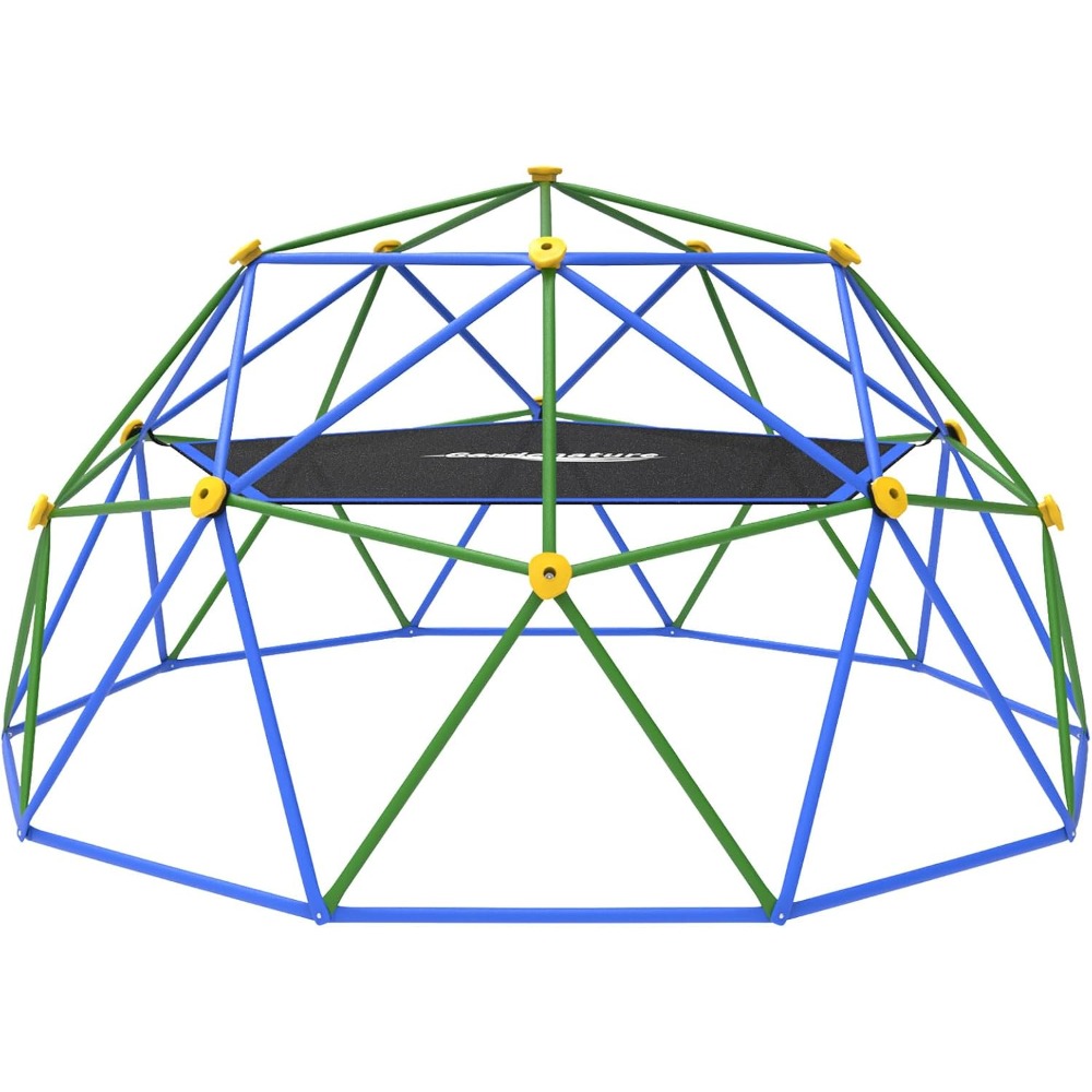 Kids Outdoor Dome Climber - 子供用屋外幾何学ドーム型クライマー、10フィート遊具、ハンモック付き、防錆金属、ASTM承認済み、青緑色