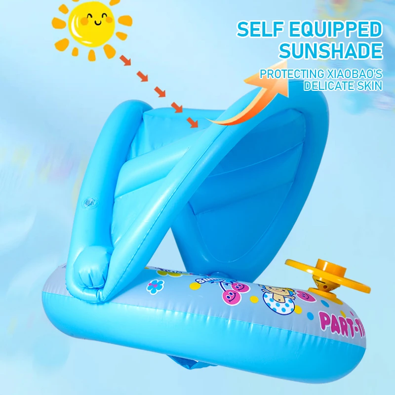 Kids Outdoor Nature Toys - 水フローティング水泳リング ステアリングホイール付き 夏 屋外 サンシェード インフレータブルおもちゃ
