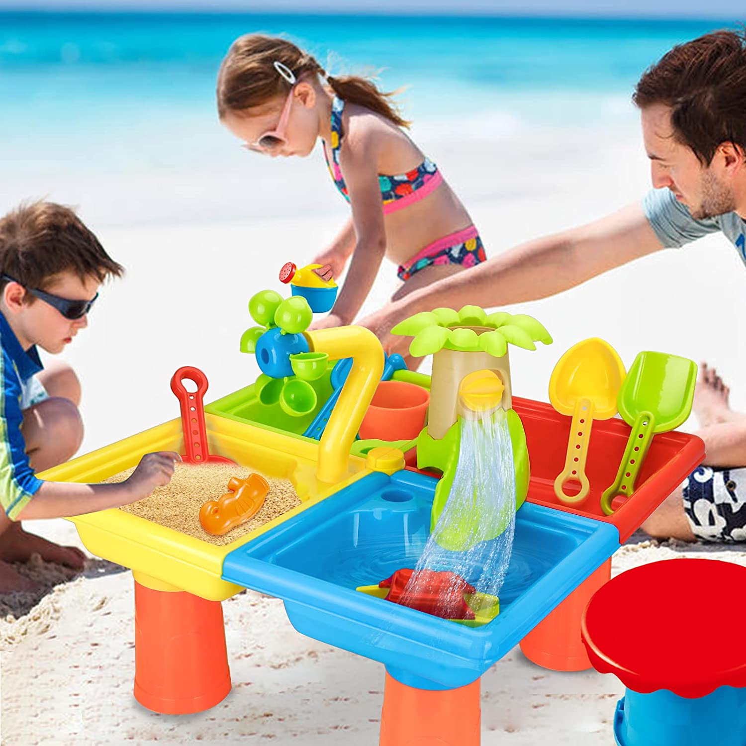 Kids Outdoor Water Table - 子供のためのテーブルとビーチのおもちゃ,屋外ゲーム,ベビーウォーターサンドドレッドツール,プールセット,子供のためのギフト
