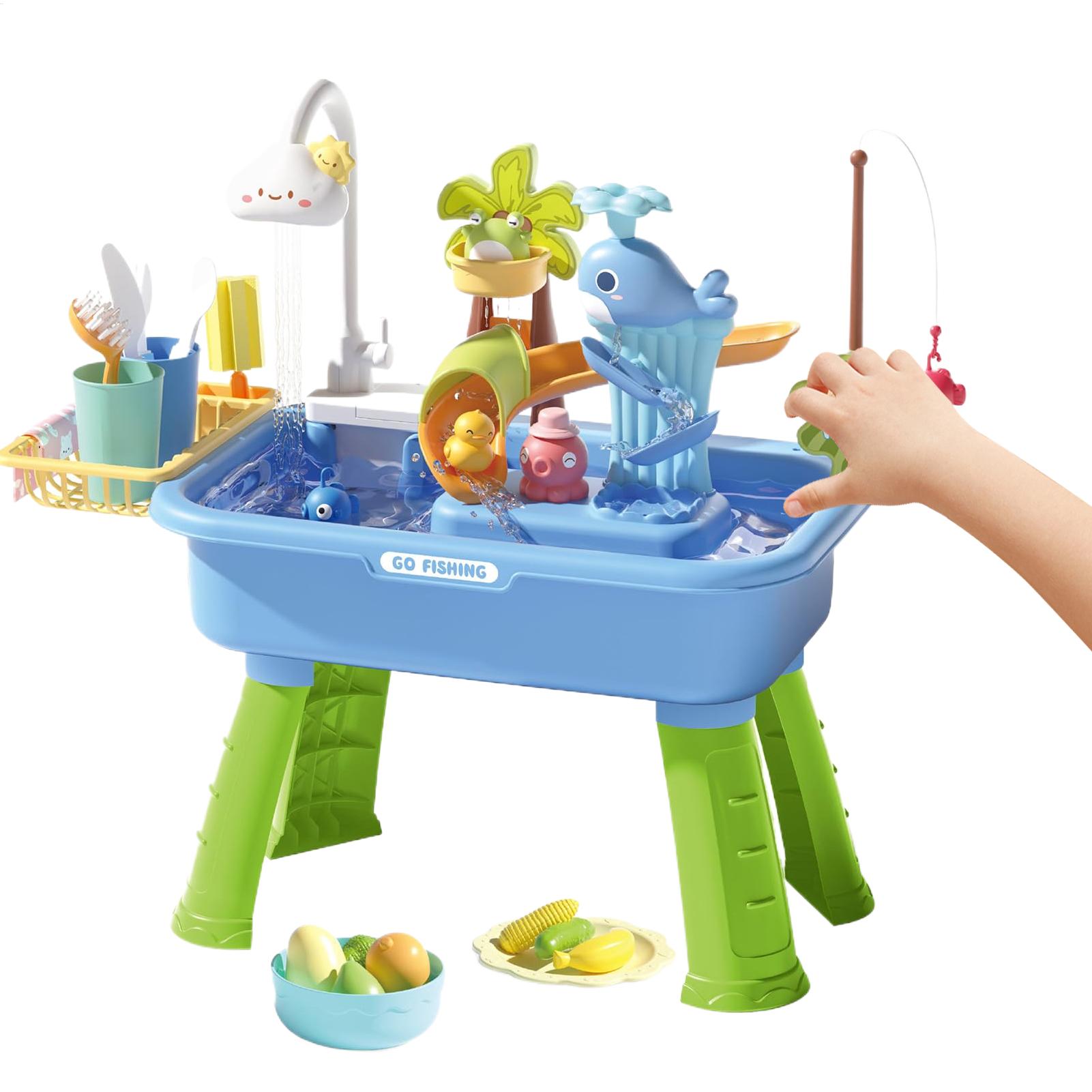 Kids Outdoor Water Table - 子供用キッチンおもちゃ電動水遊びテーブルゲームシンク水ポンプ付き模擬キッチン夏の屋外プールおもちゃ
