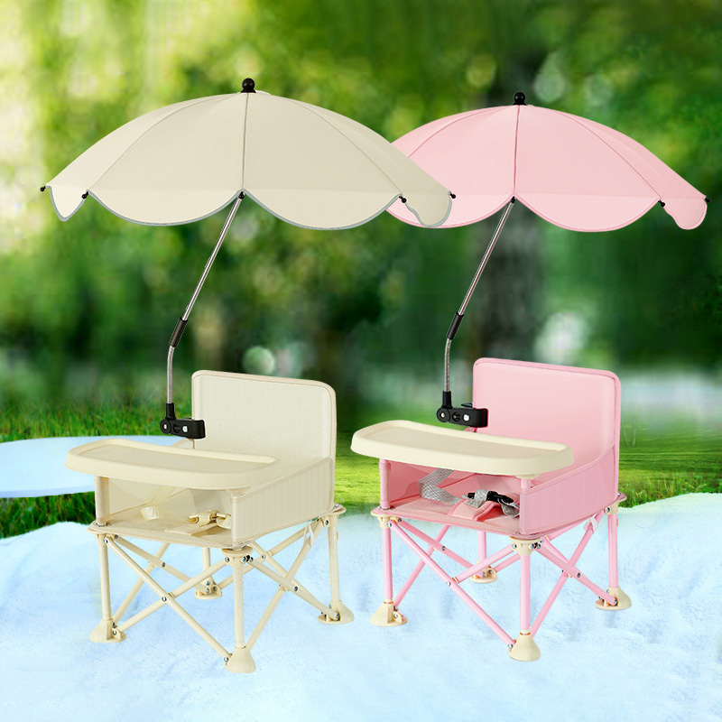 Kids Outdoor Umbrella Chair - 折りたたみ式ベビーチェア、傘付き、屋外ビーチ旅行用ベビー食事用椅子、日よけ、取り外し可能な食事用トレイ、子供用椅子