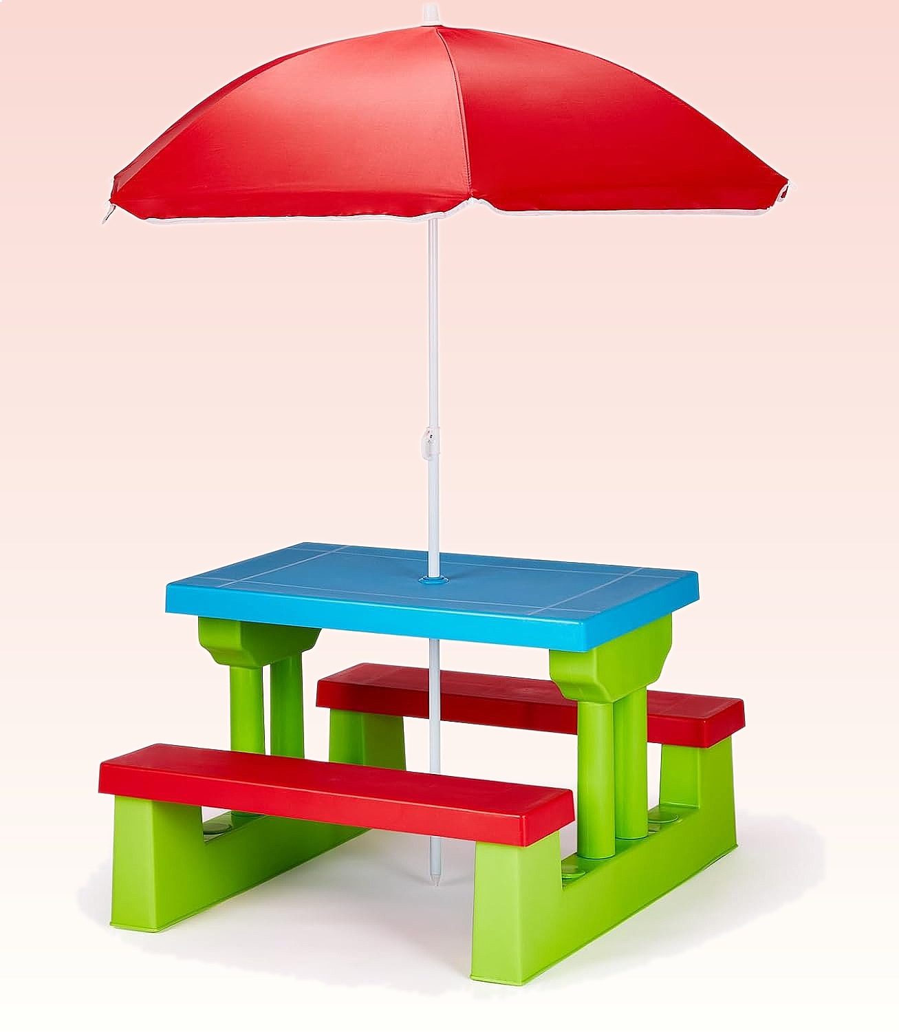 Kids Outdoor Table With Umbrella - JOYMOR キッズピクニックテーブル（傘付き）、プラスチック製幼児用テーブル＆ベンチセット、屋外ガーデンパティオ用、対象年齢3歳以上
