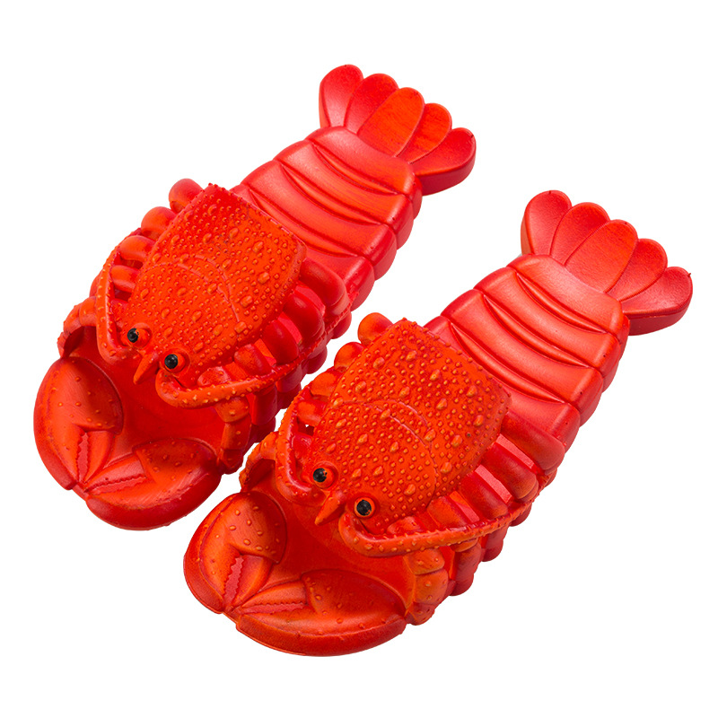 Kids Outdoor Shoes - ユニークな漫画風ロブスタースリッパ、柔らかいPVC素材、滑り止めソール、面白いエビ型スライドサンダル、快適なビーチ・海辺用カジュアルシューズ