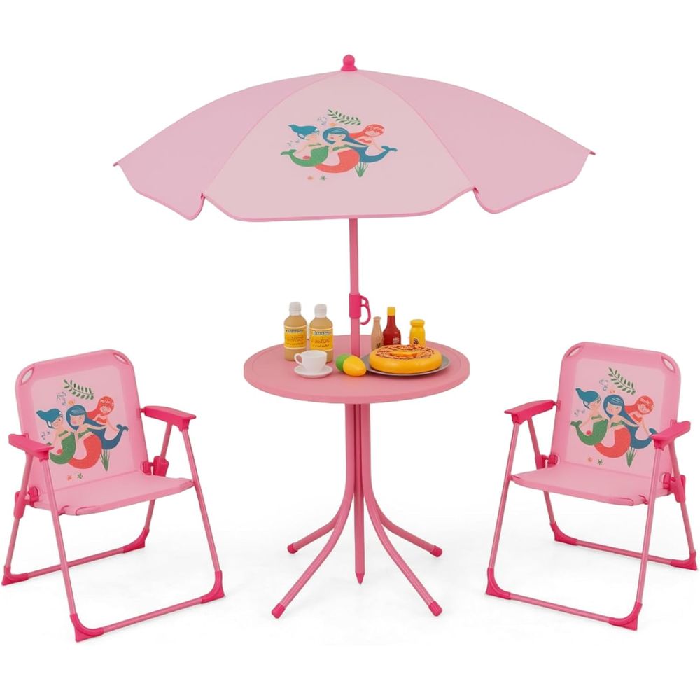 Kids Outdoor Umbrella Chair - 子供用ピクニックテーブル、子供用屋外テーブル（折りたたみ椅子2脚付き）、高さ調節可能な傘、ポータブル子供用屋外家具またはパティオ家具