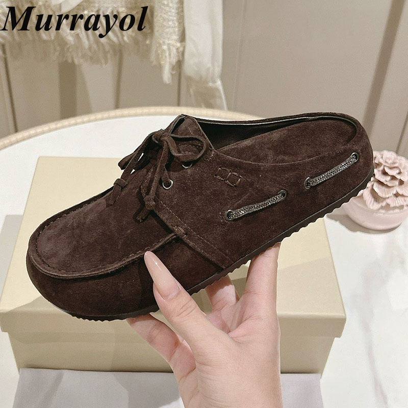 Kids Outdoor Shoes - レイジーミュールズ レディース カウスエード クロスストラップ フラット 厚底