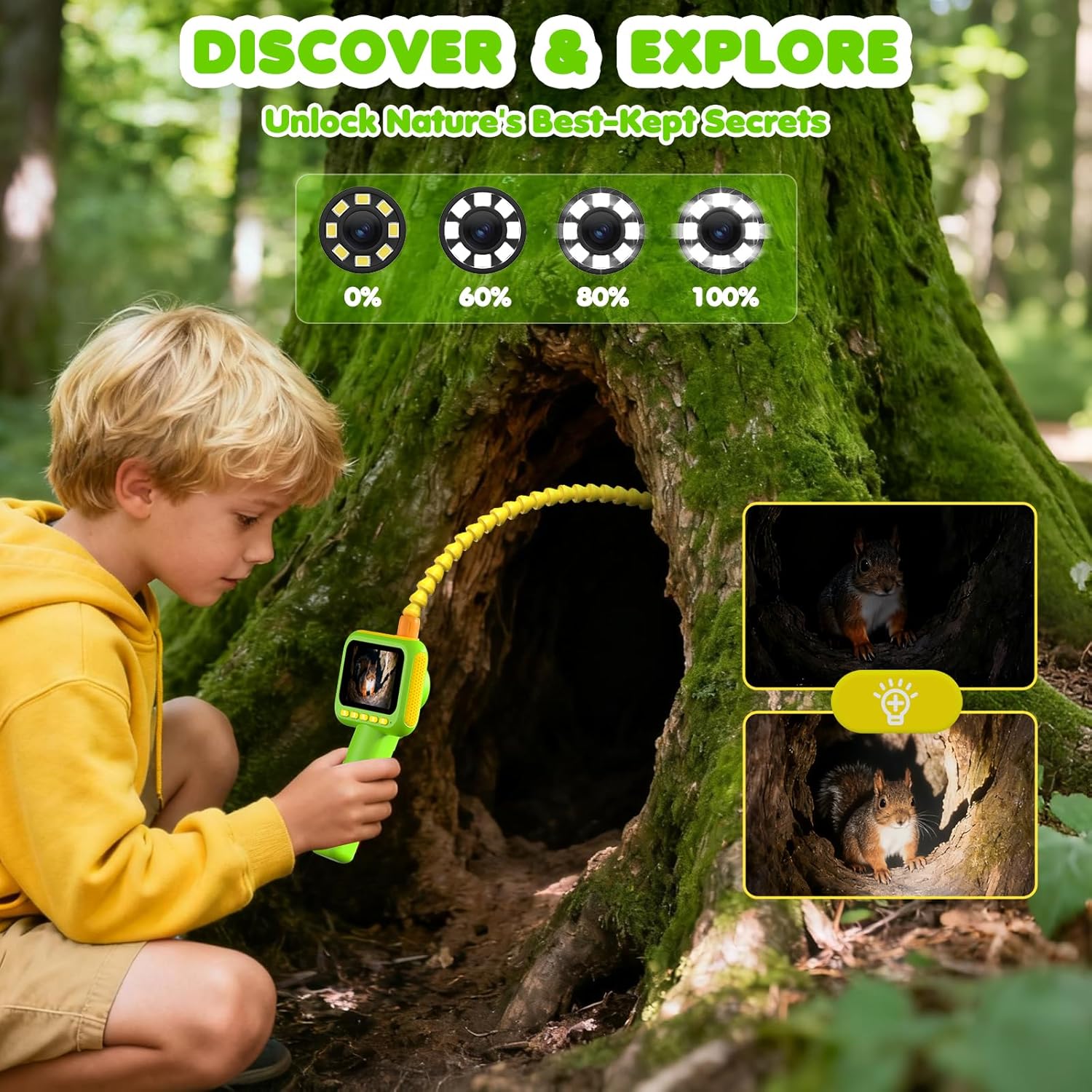 Kids Outdoor Nature Toys - 子供用内視鏡、ライト付きボアスコープスネークカメラおもちゃ、屋外キャンプ自然探検用STEM教育科学玩具