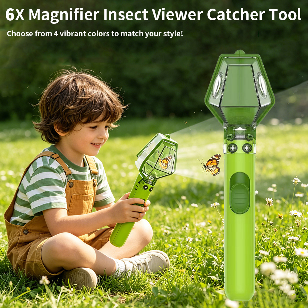Kids Outdoor Nature Toys - 6倍拡大鏡付き子供用虫取り器、クリアビュー昆虫観察ボックス、屋外自然探検教育玩具