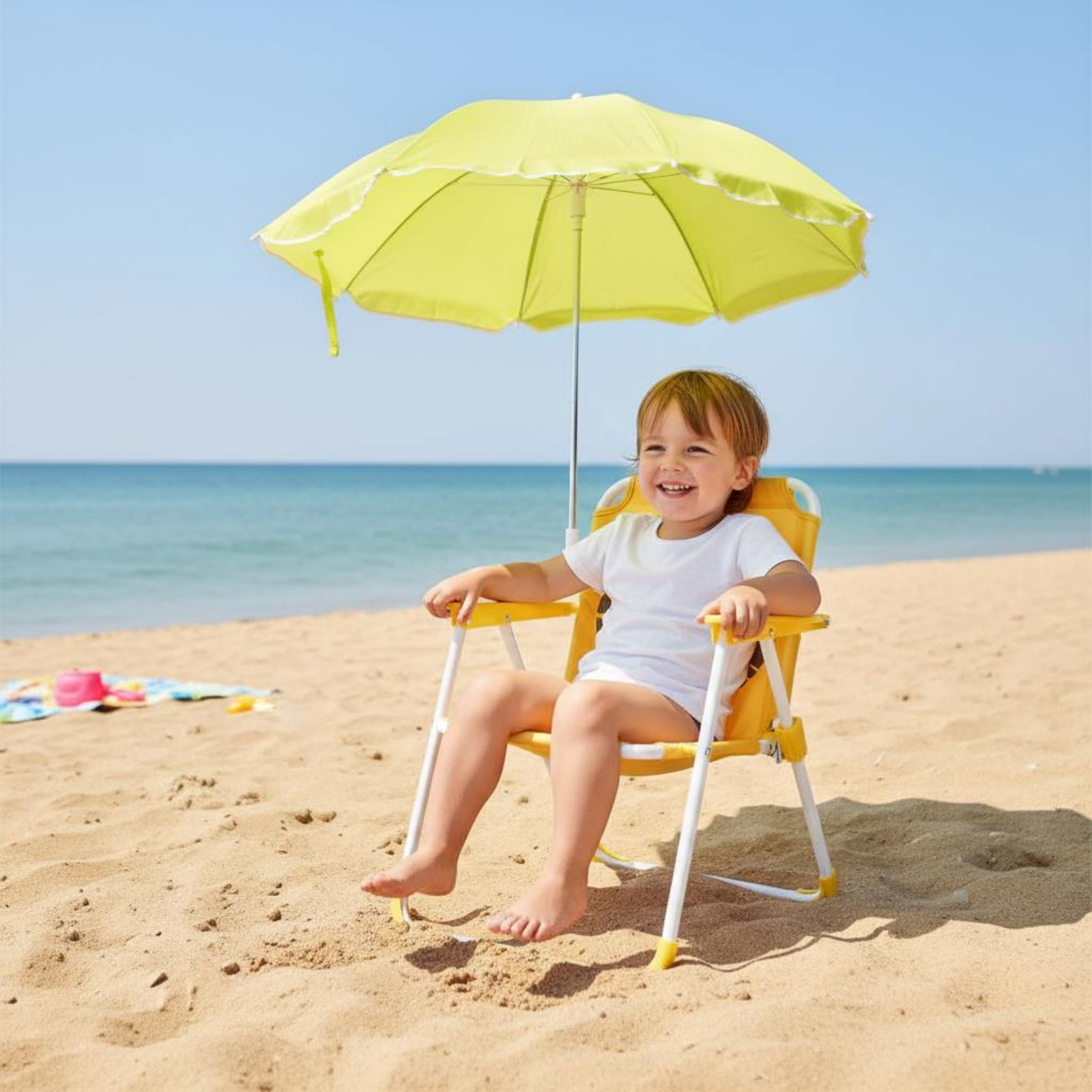 Kids Outdoor Umbrella Chair - 子供用ポータブルチェア、日よけ付き軽量キッズビーチチェア、傘付き、防水、漫画キャラクタープリント