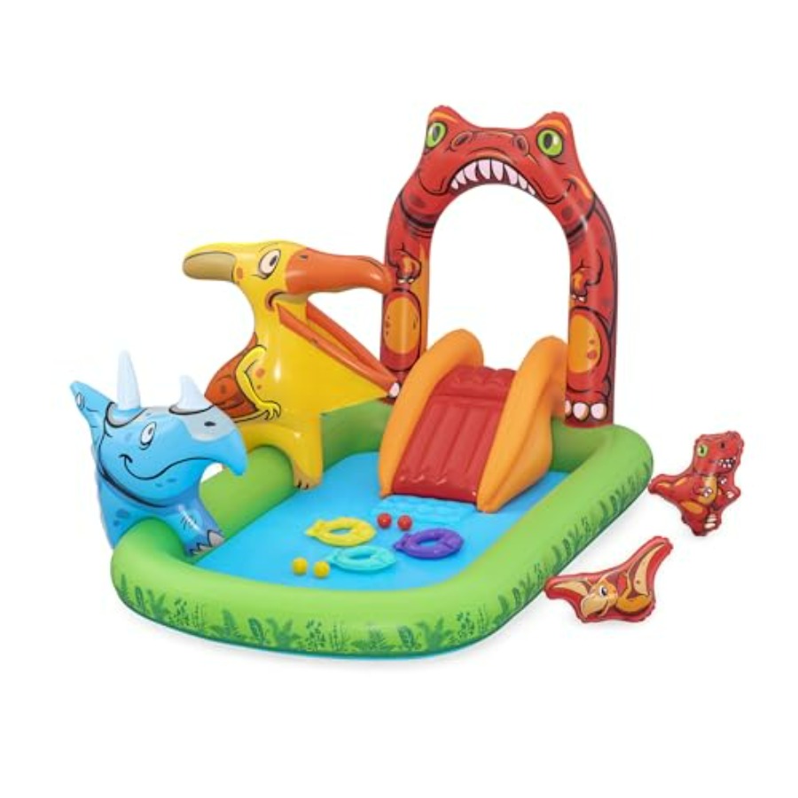 Kids Outdoor Pool - 子供向け屋外ウォータープレイセンター、PVC素材、青緑色、インフレータブルアーチ型滑り台、スプラッシュプール、インタラクティブな遊具付き