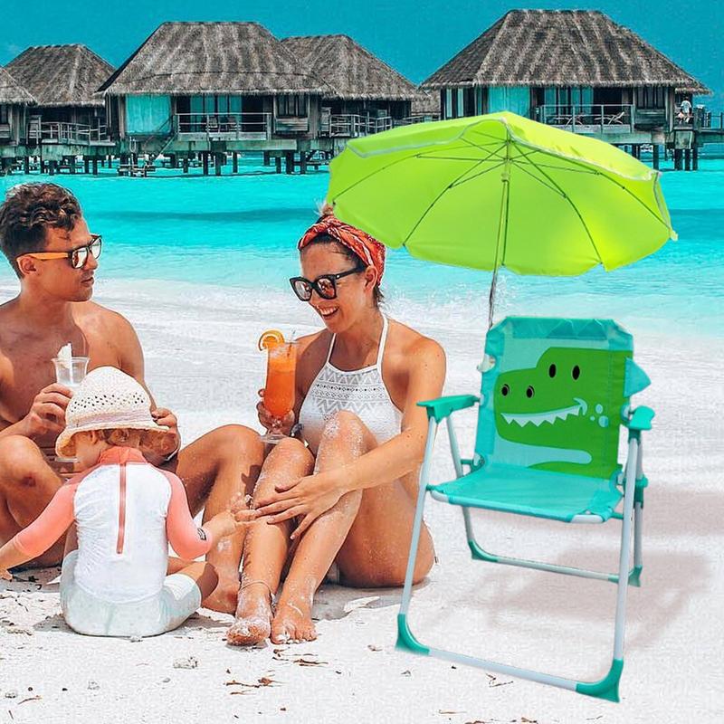 Kids Outdoor Umbrella Chair - 子供用傘付きビーチチェア、耐風性砂浜用シート、屋外旅行、芝生、庭、パティオ用パラソル付き