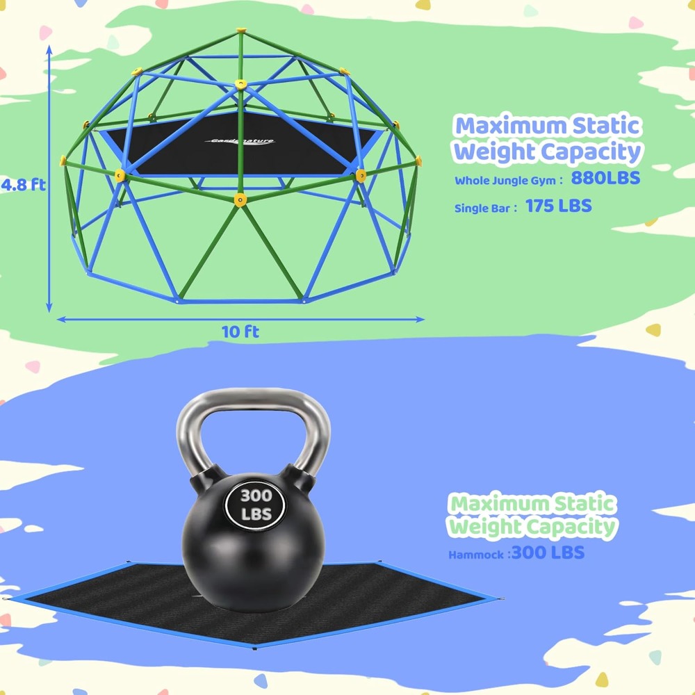 子供用屋外幾何学ドーム型クライマー、10フィート遊具、ハンモ - Kids Outdoor Dome Climber のレビューと価格