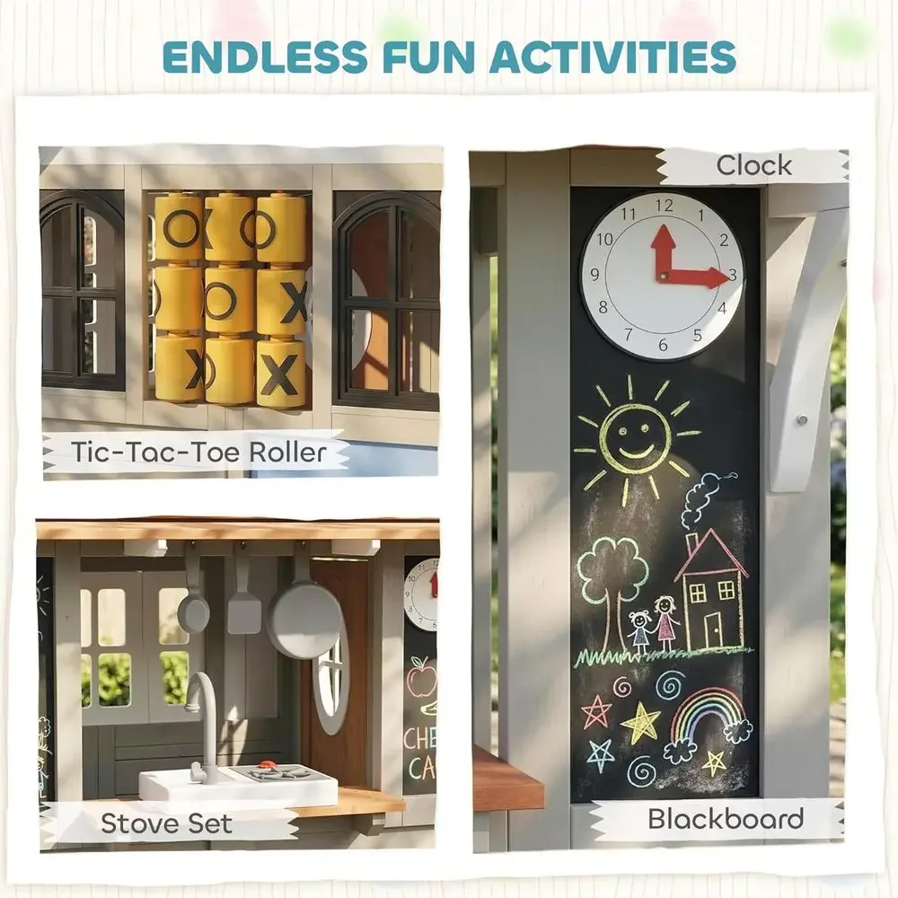 カバ屋外プレイハウス、犬用ドア付き木製キッズプレイハウス、調 - Qaba Kids Outdoor Playhouse のレビューと価格