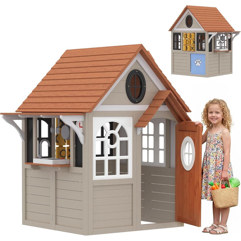 Qaba アウトドアプレイハウス 木製キッズプレイハウス 犬 - Qaba Kids Outdoor Playhouse のレビューと価格