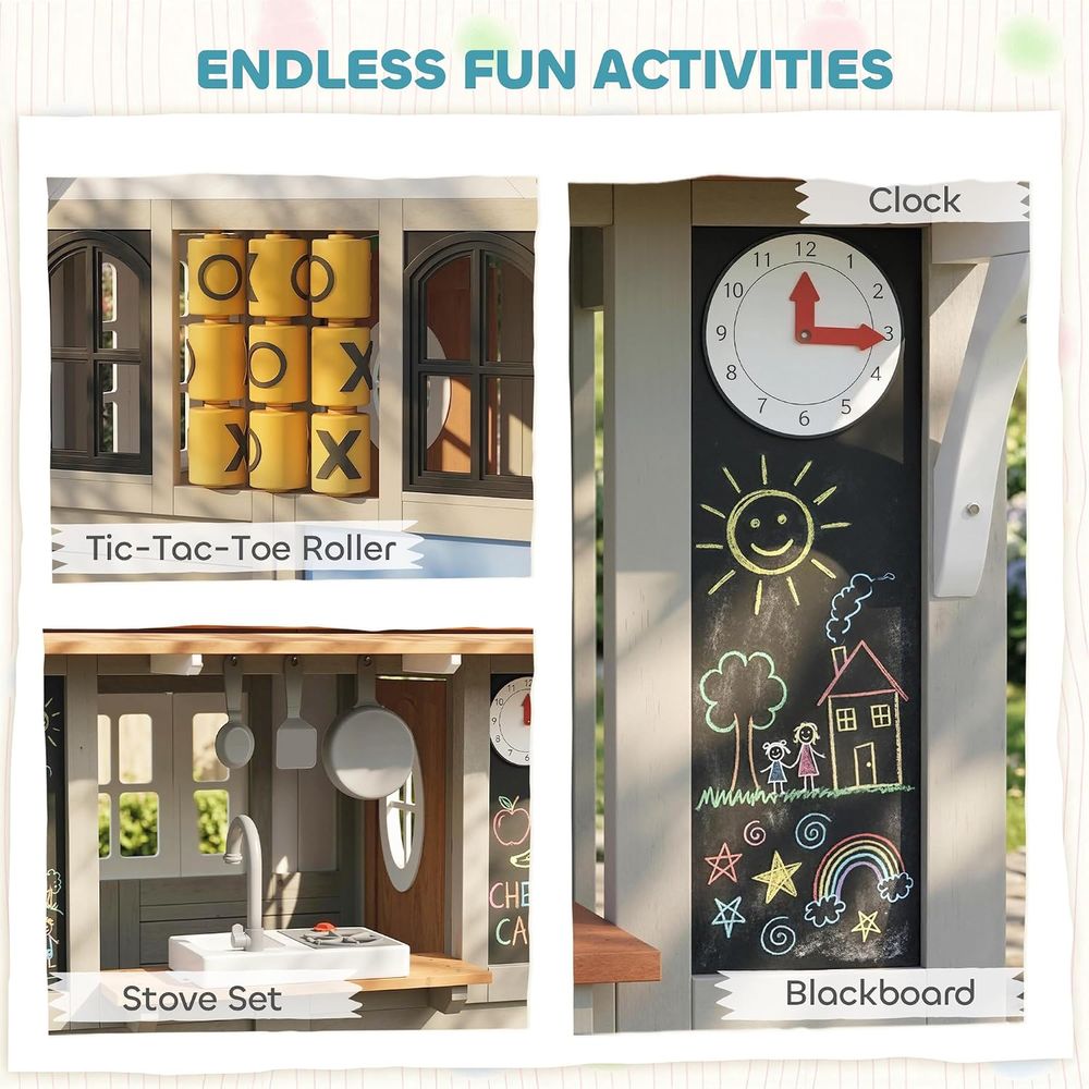 Qaba アウトドアプレイハウス 木製キッズプレイハウス 犬 - Qaba Kids Outdoor Playhouse のレビューと価格