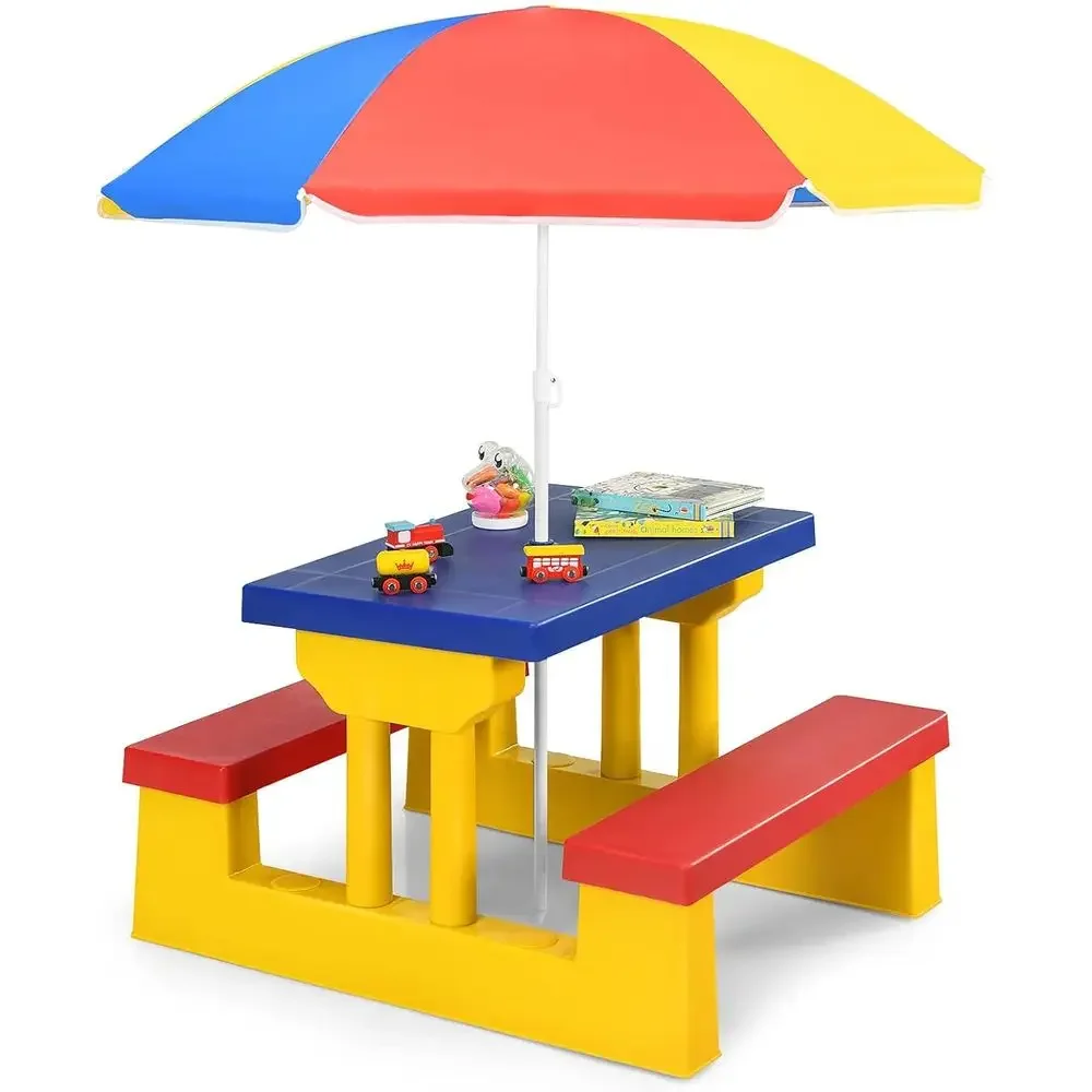 多色の屋外用子供ピクニックテーブルセット、取り外し可能な傘付 - Kids Outdoor Bench With Umbrella のレビューと価格