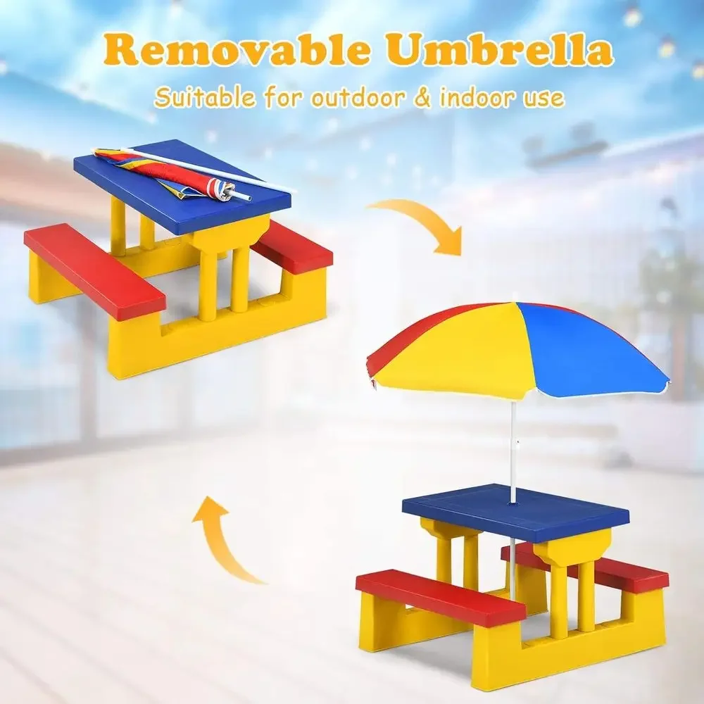 多色の屋外用子供ピクニックテーブルセット、取り外し可能な傘付 - Kids Outdoor Bench With Umbrella のレビューと価格