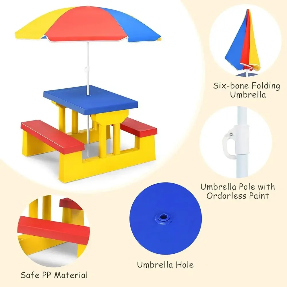 多色の屋外用子供ピクニックテーブルセット、取り外し可能な傘付 - Kids Outdoor Bench With Umbrella のレビューと価格