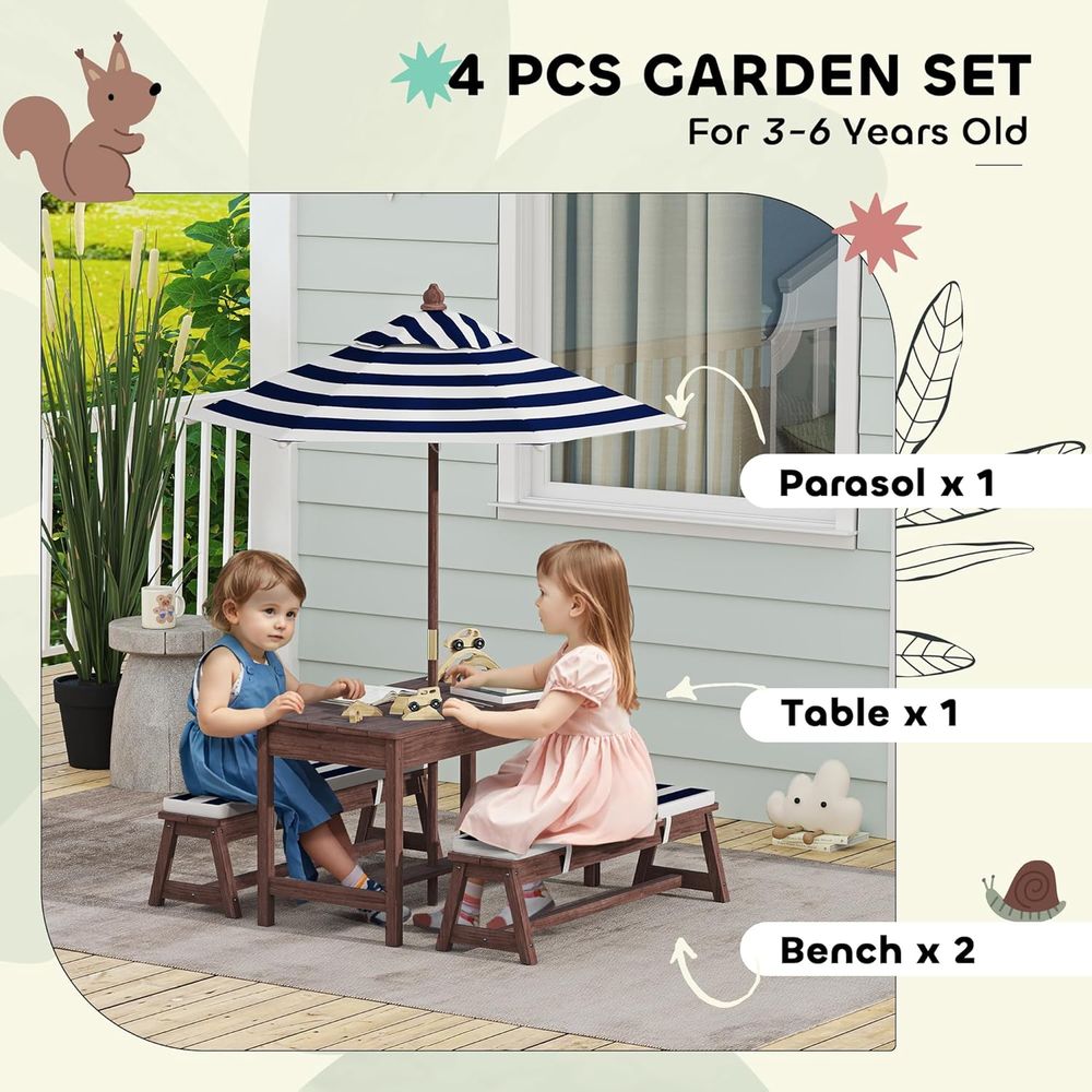 Qaba キッズピクニックテーブル、屋外木製テーブル＆ベンチ - Kids Outdoor Bench With Umbrella のレビューと価格