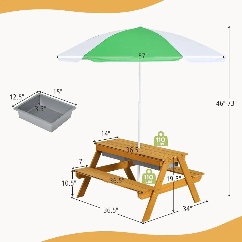3in1高さ調節可能傘付きキッズピクニックテーブル、水遊び＆ - Kids Outdoor Table With Umbrella のレビューと価格