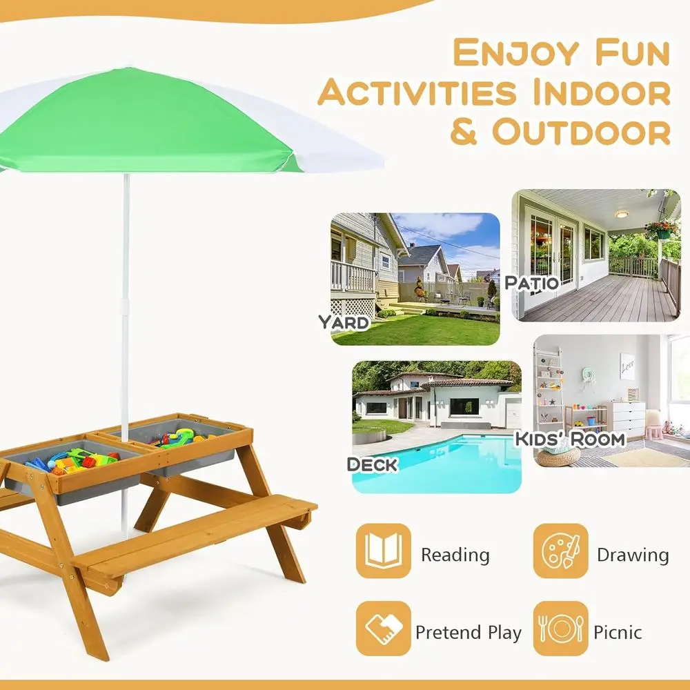 3in1高さ調節可能傘付きキッズピクニックテーブル、水遊び＆ - Kids Outdoor Table With Umbrella のレビューと価格