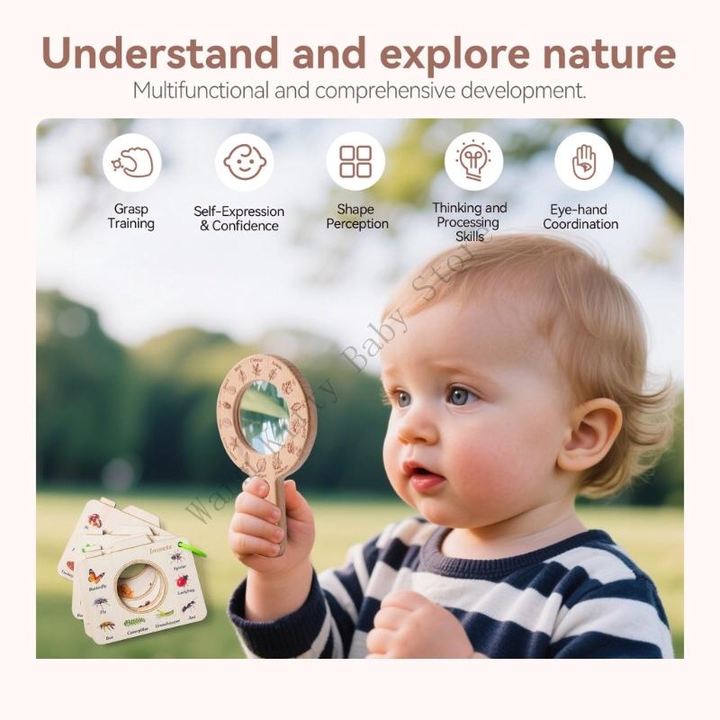 子供自然観察セット虫眼鏡木製植物と動物イラストガイドカード子 - Kids Outdoor Nature Toys のレビューと価格