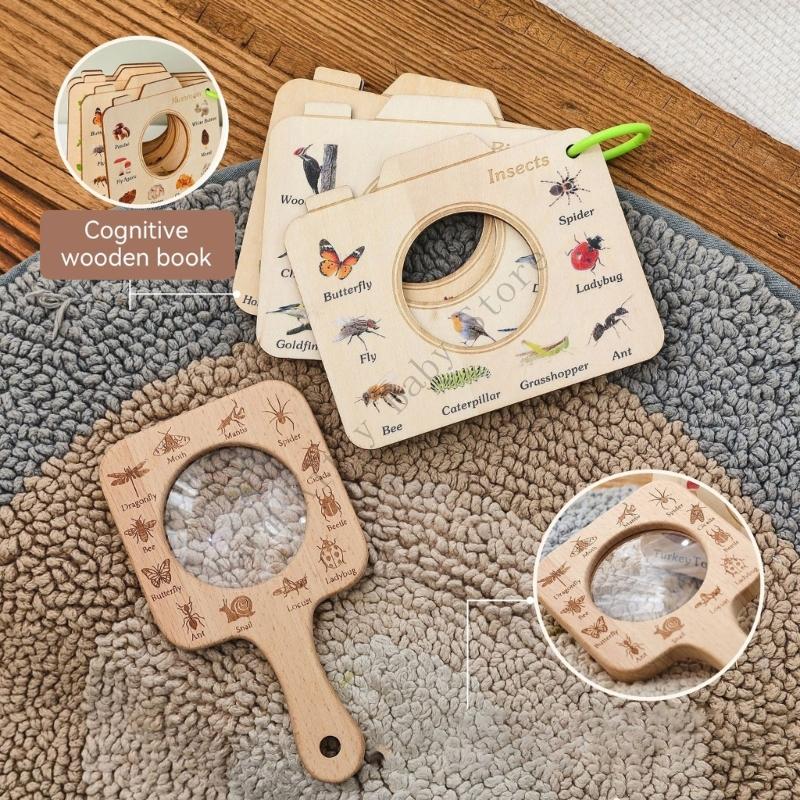子供自然観察セット虫眼鏡木製植物と動物イラストガイドカード子 - Kids Outdoor Nature Toys のレビューと価格