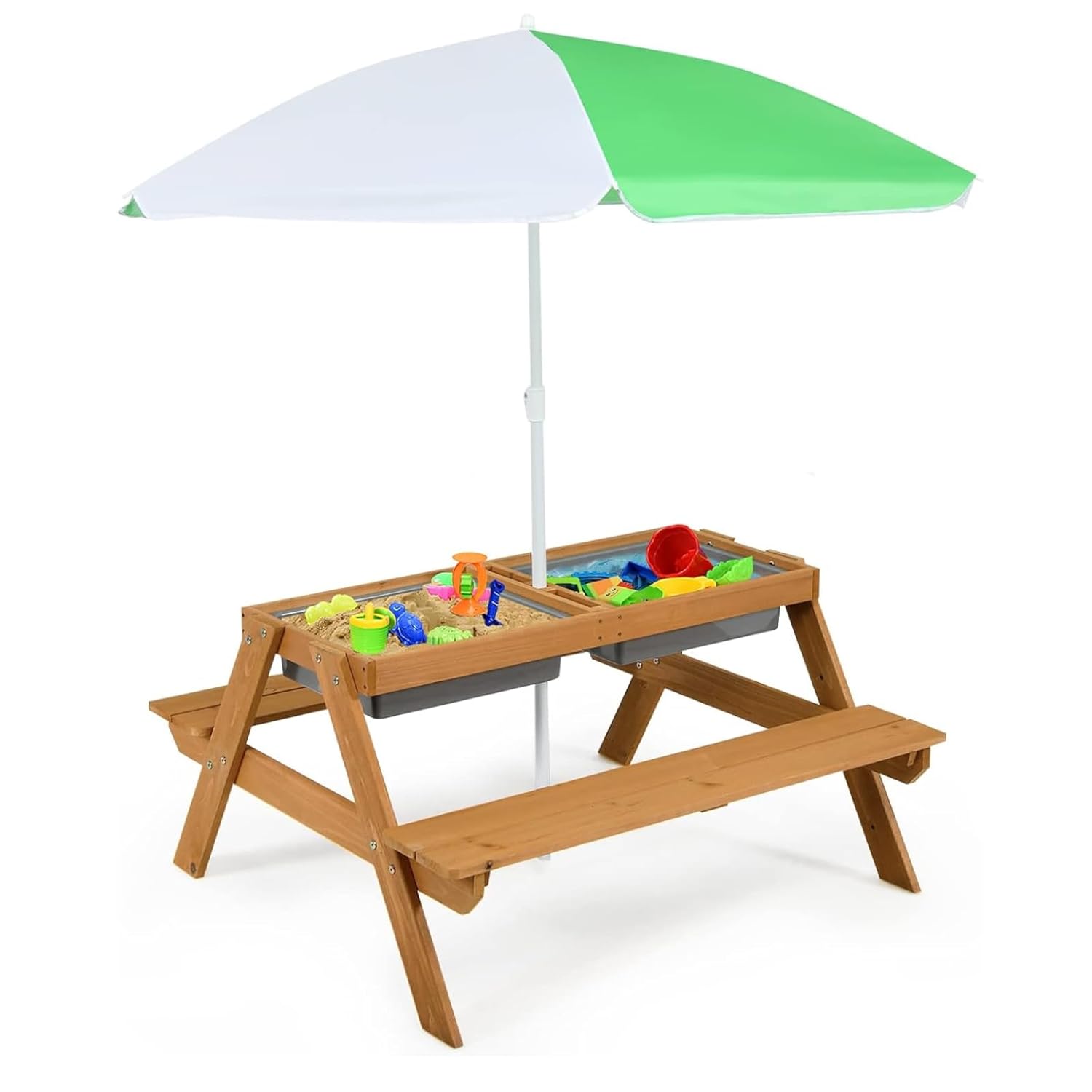 4in1 シダーキッズピクニックテーブル（砂＆水ボックス、傘 - Kids Outdoor Table With Umbrella のレビューと価格