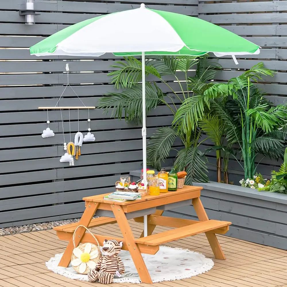 4-in-1木製砂場＆水遊びピクニックテーブル、取り外し可能 - Kids Outdoor Table With Umbrella のレビューと価格