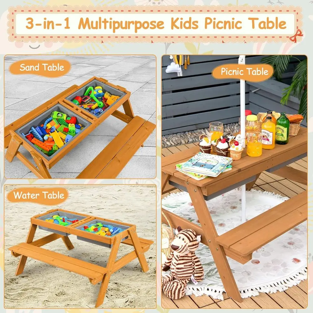 4-in-1木製砂場＆水遊びピクニックテーブル、取り外し可能 - Kids Outdoor Table With Umbrella のレビューと価格