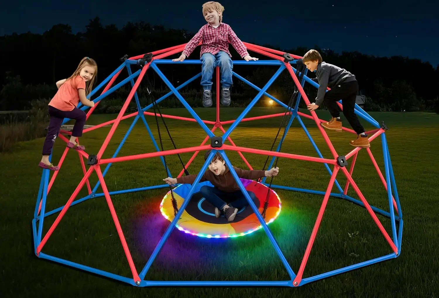 ハプファン クライミングドームスイングセット、LEDソーサー - Kids Outdoor Jungle Gym のレビューと価格