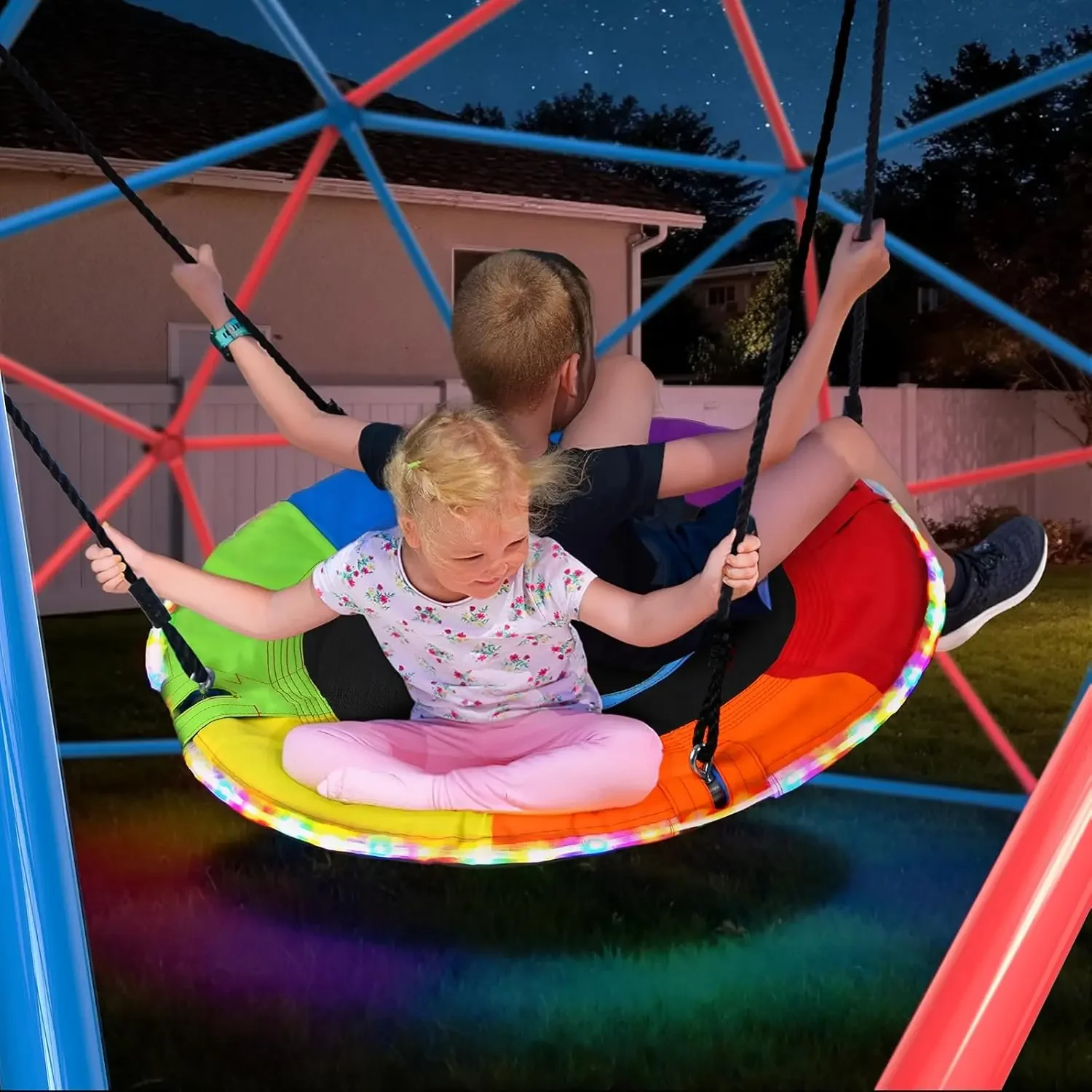 ハプファン クライミングドームスイングセット、LEDソーサー - Kids Outdoor Jungle Gym のレビューと価格