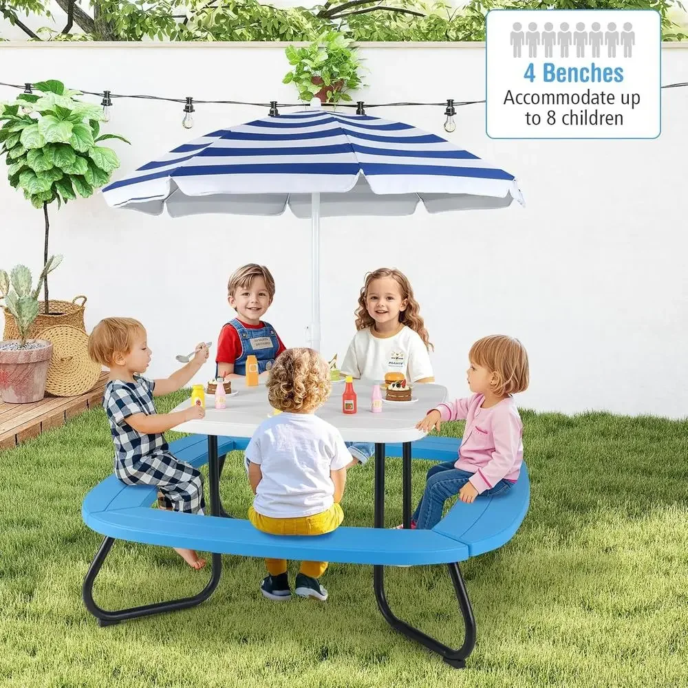8人用子供用ピクニックテーブル、傘付き、幼児用アクティビティ - Kids Outdoor Table With Umbrella のレビューと価格
