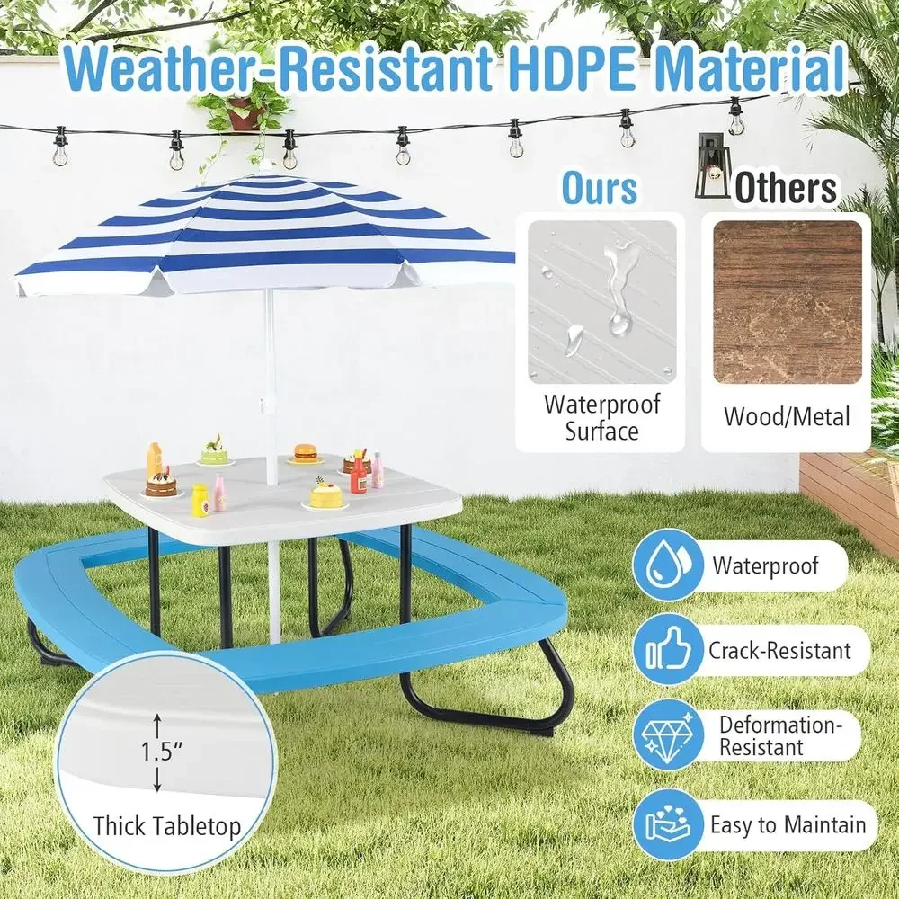 8人用子供用ピクニックテーブル、傘付き、幼児用アクティビティ - Kids Outdoor Table With Umbrella のレビューと価格