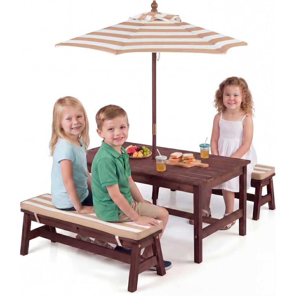 キッズピクニックテーブル、大型42インチx23インチテーブル - Kids Outdoor Table With Umbrella のレビューと価格