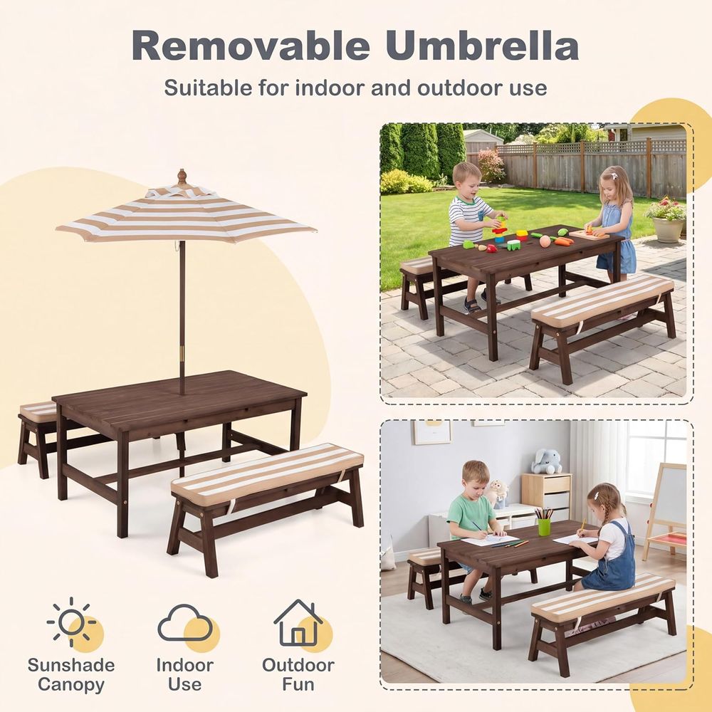 キッズピクニックテーブル、大型42インチx23インチテーブル - Kids Outdoor Table With Umbrella のレビューと価格