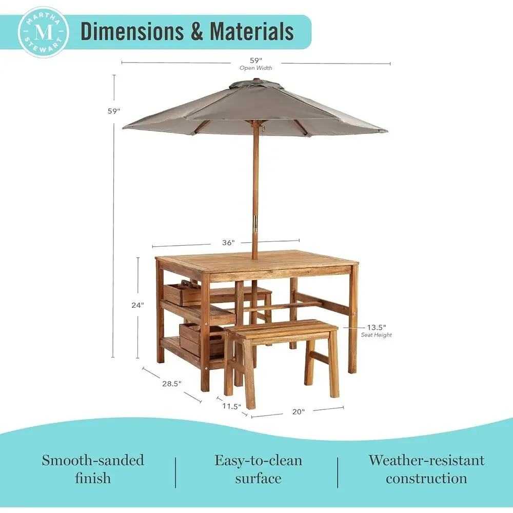 子供用屋外クレートテーブル、ベンチ＆傘セット：アカシア材製ア - Kids Outdoor Table With Umbrella のレビューと価格