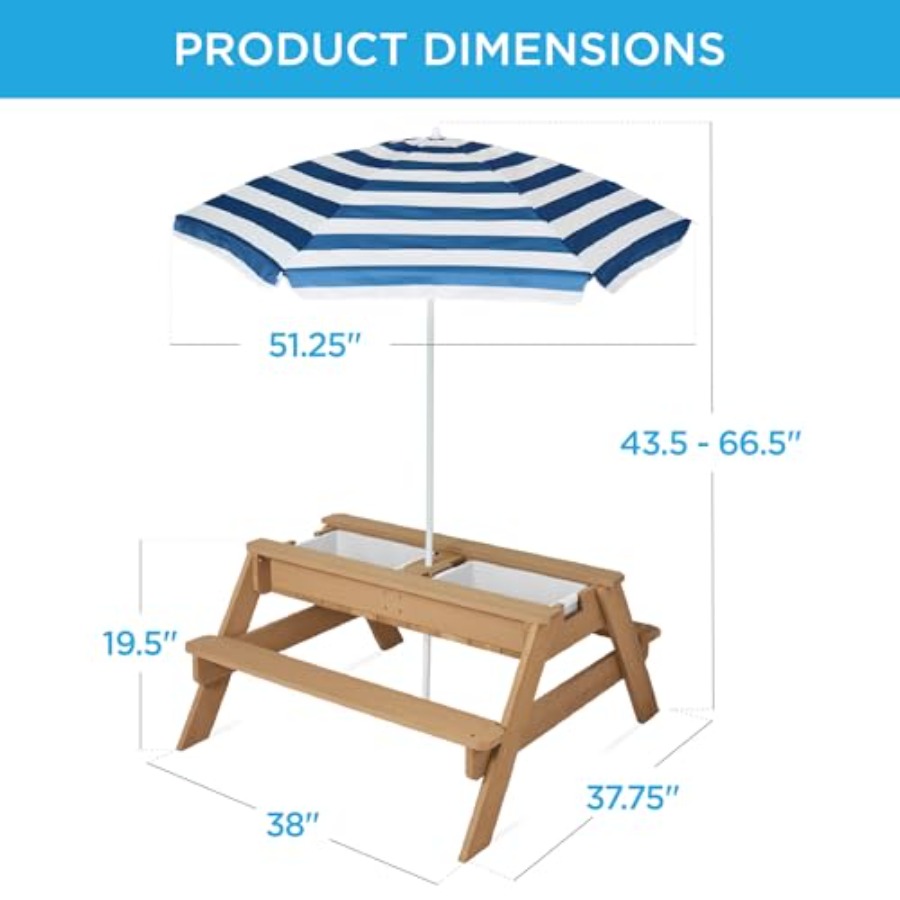 屋外用子供用ピクニックテーブル（傘付き）、3-in-1砂場・ - Kids Outdoor Table With Umbrella のレビューと価格