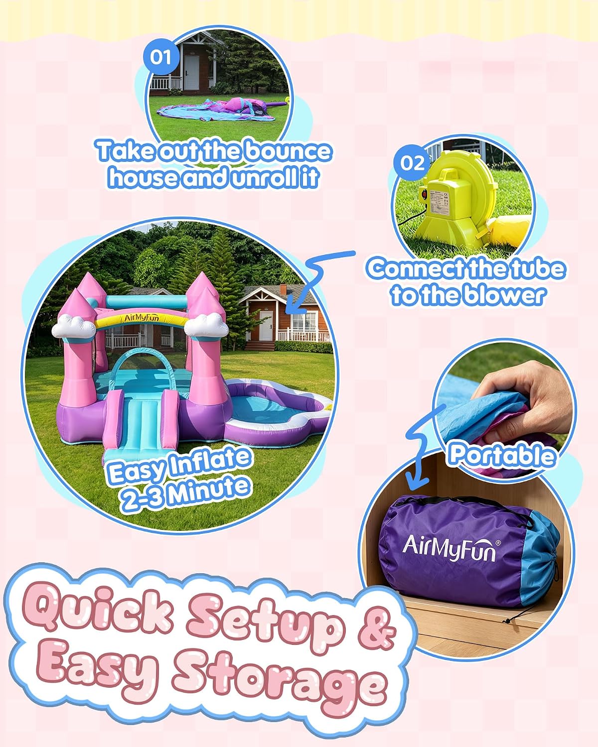 ピンクの屋内外兼用インフレータブルバウンスハウス（3～8歳向 - Kids Outdoor Pool のレビューと価格
