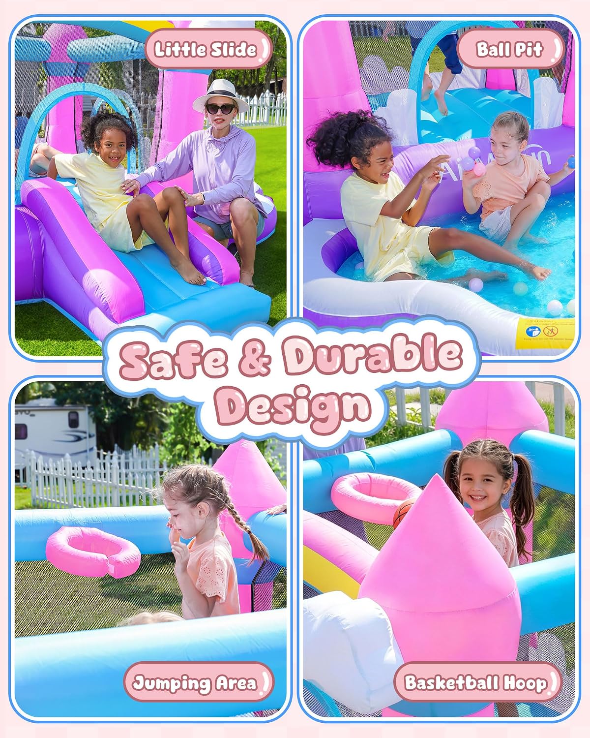 ピンクの屋内外兼用インフレータブルバウンスハウス（3～8歳向 - Kids Outdoor Pool のレビューと価格
