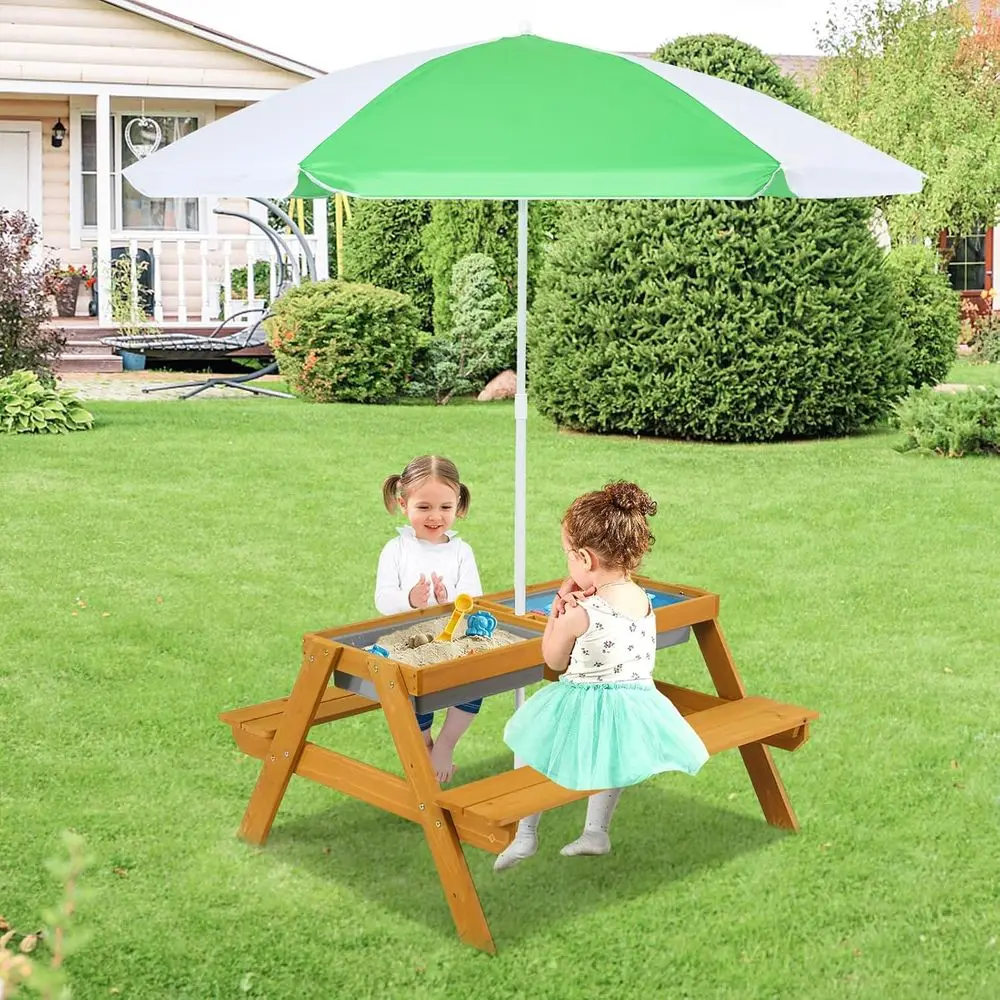 3in1高さ調節可能傘付きキッズピクニックテーブル、水遊び＆ - Kids Outdoor Table With Umbrella のレビューと価格