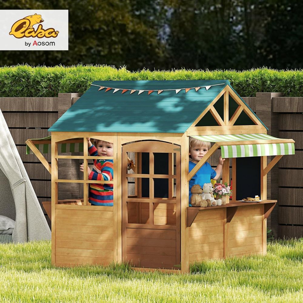 Qaba 折りたたみ式屋外プレイハウス（窓付き、3〜8歳のお - Qaba Kids Outdoor Playhouse のレビューと価格