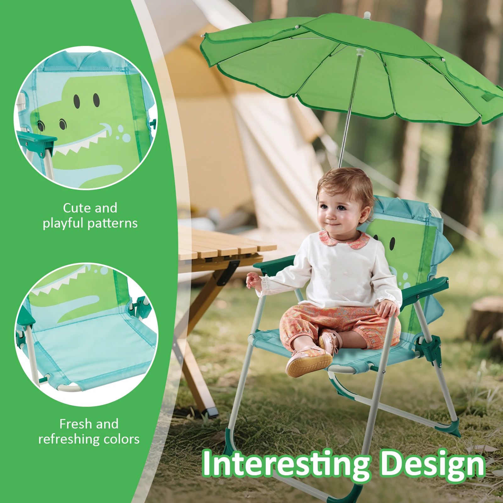 子供用折りたたみビーチチェア、日傘付き、屋外軽量旅行ピクニッ - Kids Outdoor Umbrella Chair のレビューと価格