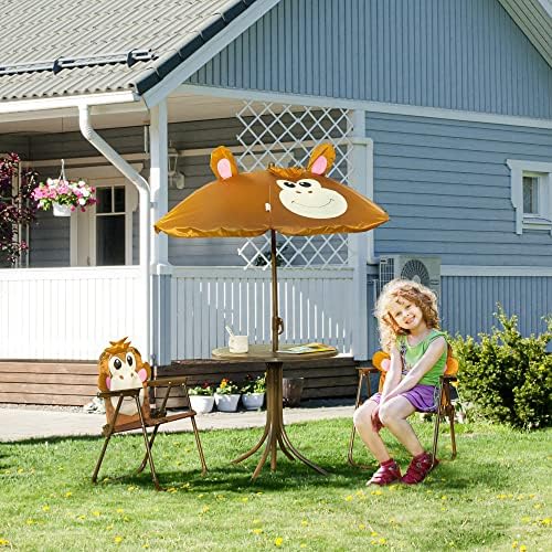 キッズテーブル＆チェアセット ピクニックテーブル傘 ブラウン - Kids Outdoor Table With Umbrella のレビューと価格