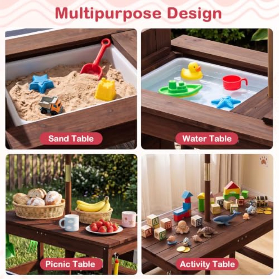 屋外用子供用ピクニックテーブル、パティオや裏庭に最適、木製、 - Kids Outdoor Table With Umbrella のレビューと価格