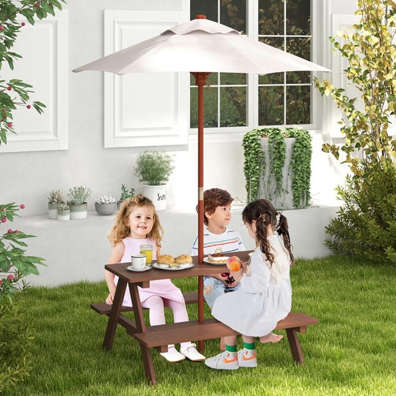 屋外用4人掛け子供用ピクニックテーブルベンチセット（取り外し - Kids Outdoor Bench With Umbrella のレビューと価格