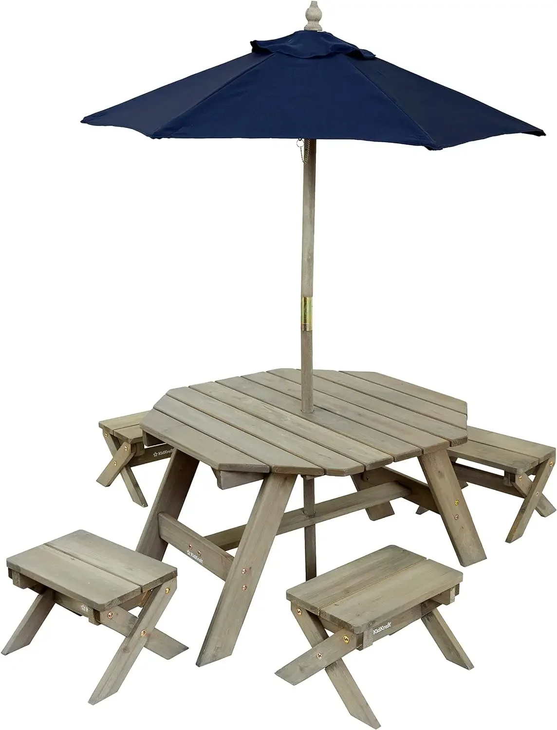 八角形テーブルスツール傘セット子供用屋外家具バーンウッドグレ - Kids Outdoor Table With Umbrella のレビューと価格