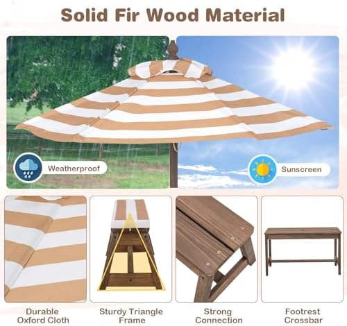 子供用ピクニックテーブル、屋外木製テーブル＆ベンチセット（取 - Kids Outdoor Table With Umbrella のレビューと価格