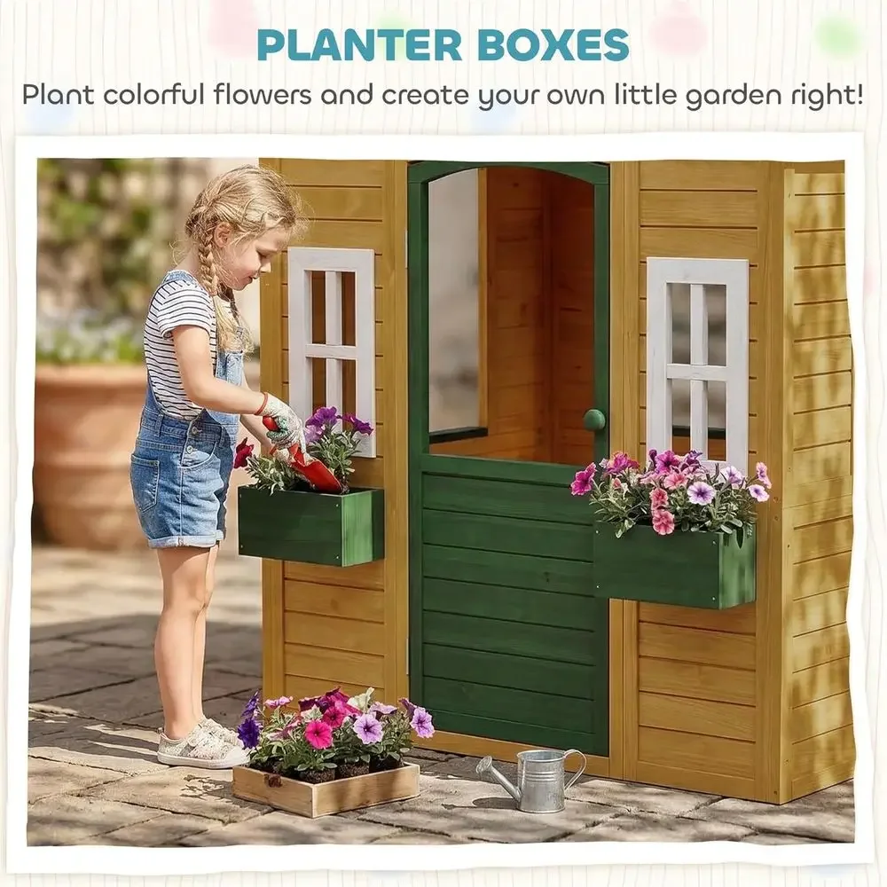 カバ屋外プレイハウス、木製キッズプレイハウス（開閉式ドア、3 - Qaba Kids Outdoor Playhouse のレビューと価格