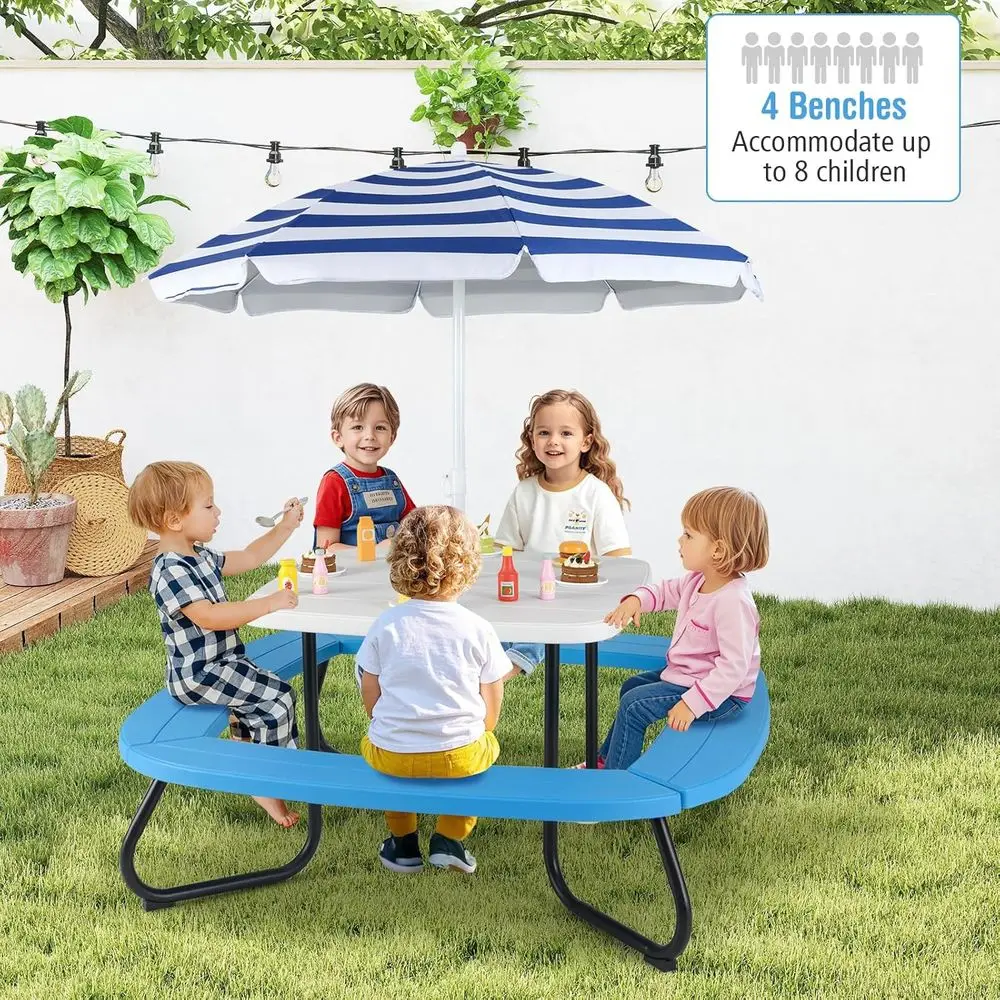 8人用子供用ピクニックテーブル、傘付き、幼児用アクティビティ - Kids Outdoor Bench With Umbrella のレビューと価格