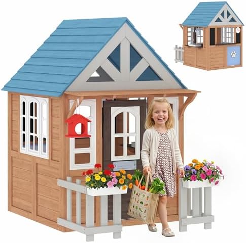 屋外用プレイハウス（ペット用ドア付き）、木製キッズプレイハウ - Kids Outdoor Fence のレビューと価格